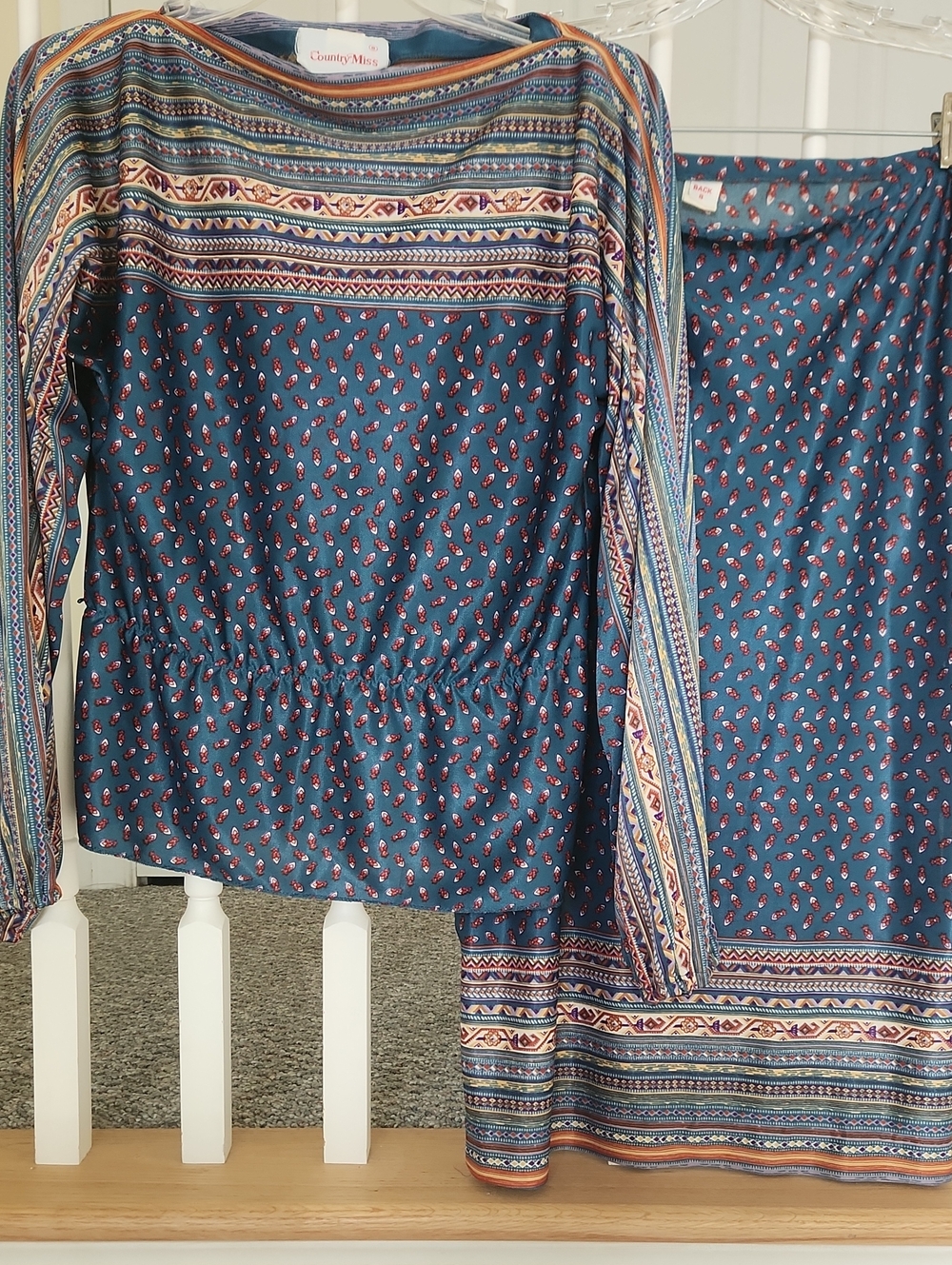 Vintage Teal Paisley Skirt Set Sz 6-8